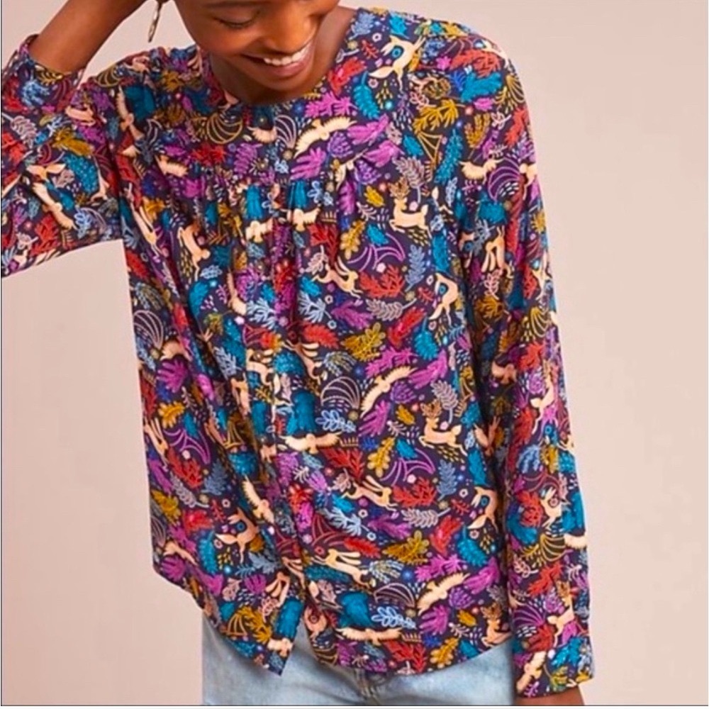 Anthropologie Multicolor Oh Deer Blouse